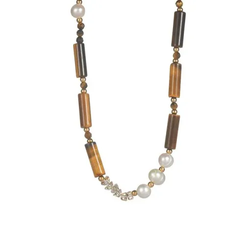 NTM3382 Handmade 14K Gold Pearl Beaded Necklace for Women Stainless Steel Elegance
