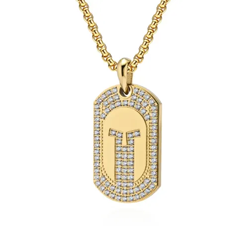 NTM1229 Transformers Inspired Men's Stainless Steel Dog Tag Necklace with Full Diamond Inlay