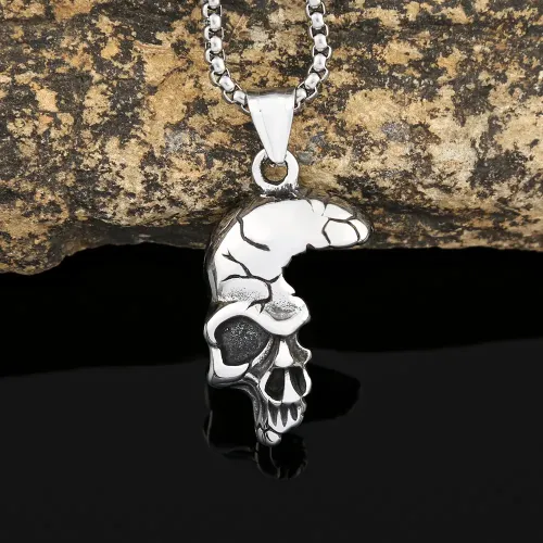 NTM979 Men's Half-Face Skull Necklace Stainless Steel Pendant Jewelry