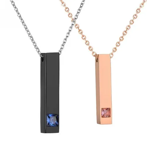 NTM3689 Rose Gold Polished 3D Cubic Zirconia Column Pendant Necklace Stainless Steel Couples Jewelry