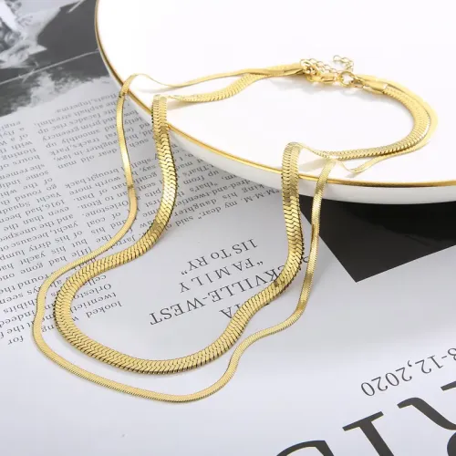 NTM2661 Double Layered Razor Blade Chain Necklace 18K Gold Plated Stainless Steel for Women