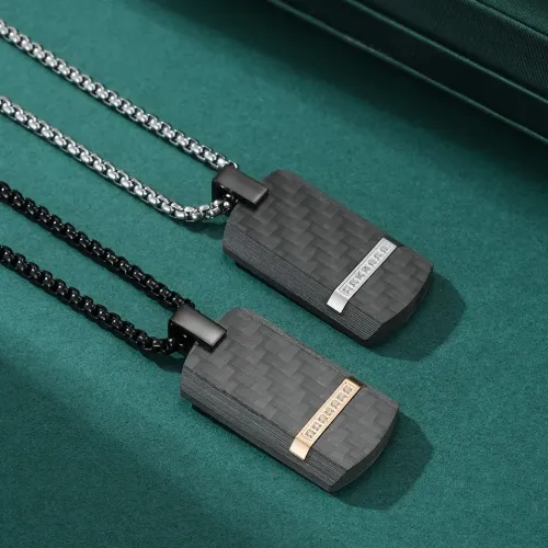 NTM1260 Men's Carbon Composite Dog Tag Pendant Black Stainless Steel with Stone Inlay