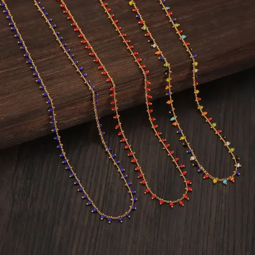 NTM3473 Bohemian Colorful Beaded Choker Handcrafted Stainless Steel Jewelry Women