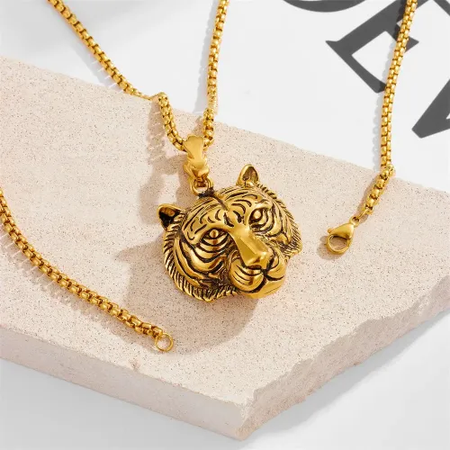 NTM2367 Men's Zodiac Hip Hop Necklace Stainless Steel Tiger Head Pendant Chain