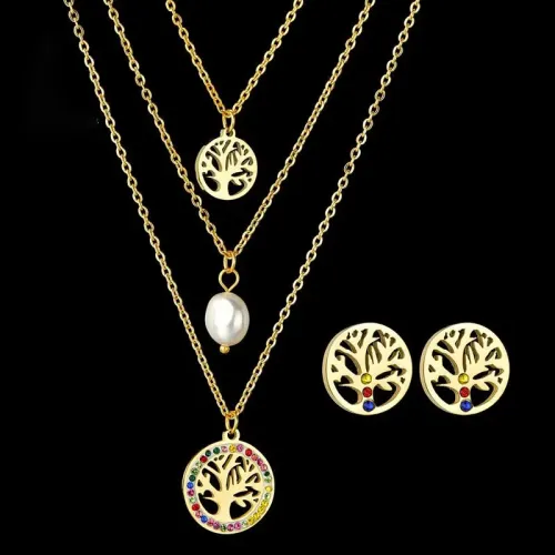 NTM3372 Stainless Steel Life Tree Pendant Earrings Set Hollow Sweater Chain Jewelry Kit