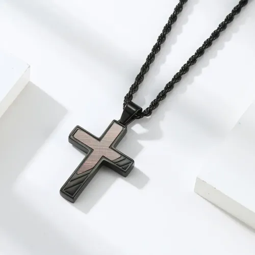 NTM1268 Men's Brushed Bronze Cross Pendant Antique Copper Stainless Steel Necklace Accessory