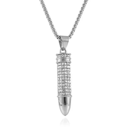 NTM1474 Bullet Pendant Punk Necklace for Women Stainless Steel Bullet Charm