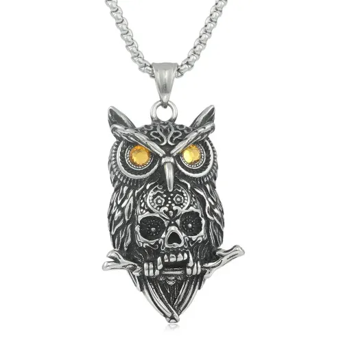 NTM1405 Owl Skull Pendant Punk Necklace with Animal Cat Head Stainless Steel Charm