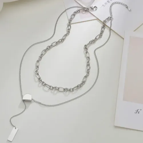 NTM3788 Double Layered Coffee Bean Dog Tag Necklace Stainless Steel Jewelry