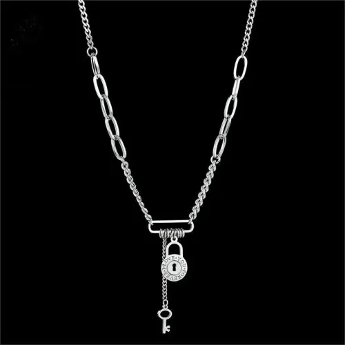 NTM3569 Harajuku Style Stainless Steel Key Pendant Necklace Hip Hop Lock Charm for Women