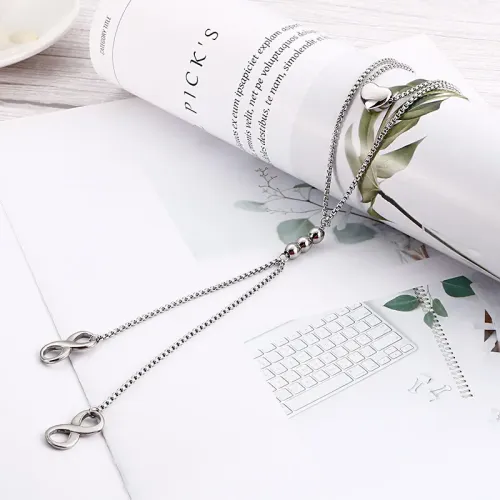 NTM2940 Long Double Layered Minimalist Human Figure Pendant Necklace in Stainless Steel