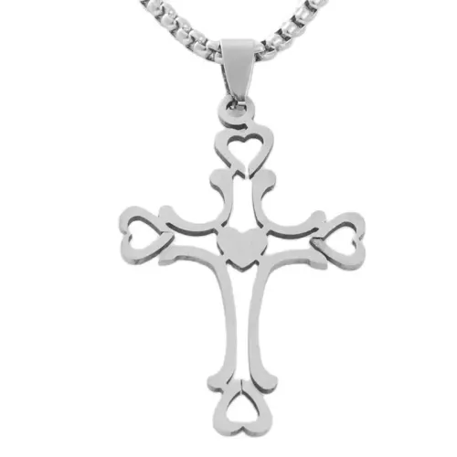 NTM1844 Hollow Cross Pendant Necklace Stainless Steel Crucifix Charm