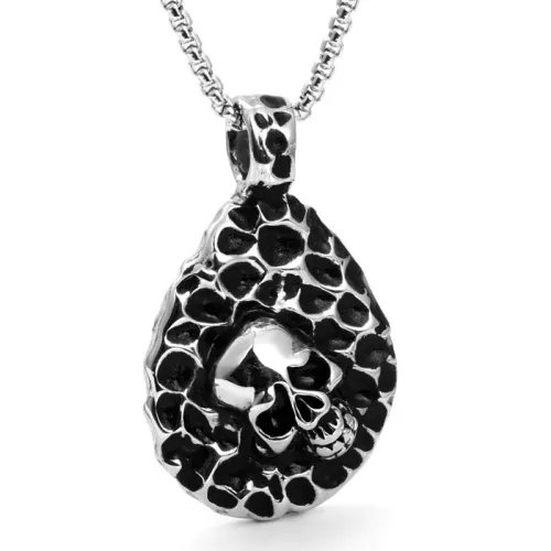 NTM2070 Teardrop Skull Pendant Men's Stainless Steel Water Drop Necklace