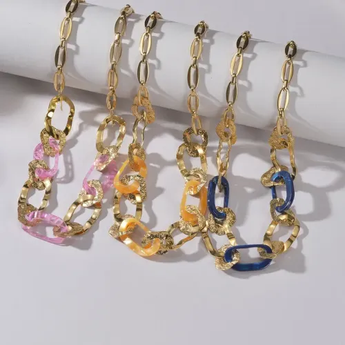 NTM3316 14K Gold Stainless Steel Necklace with Irregular Acrylic Inlays for Women