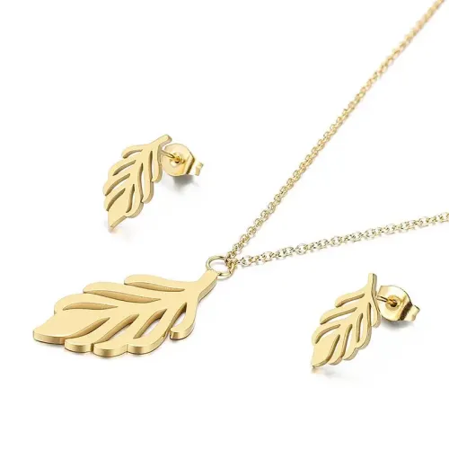 NTM2685 Hollow Tree Leaf Earrings Necklace Set Nature Inspired Jewelry Collection