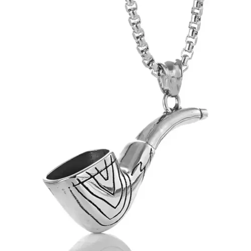 NTM2215 Pipe Pendant Necklace Large Stainless Steel Tobacco Pipe Charm