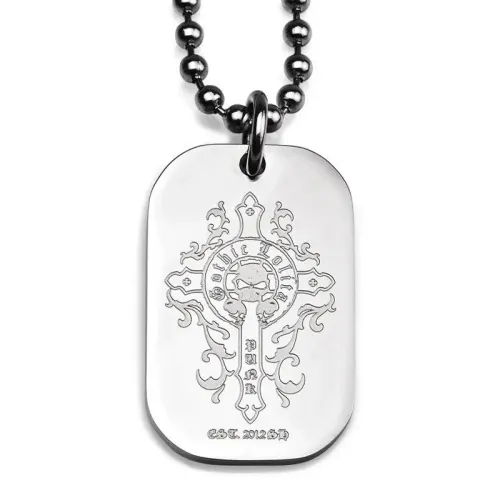 NTM3262 Men's Stainless Steel Cross Dog Tag Necklace Punk Hip Hop Pendant