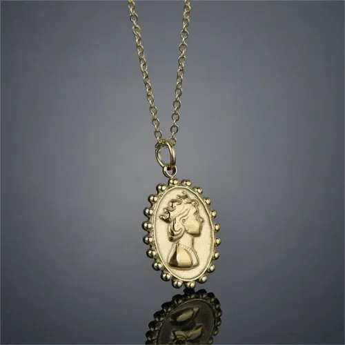 NTM3807 14K Gold Plated Stainless Steel Oval Portrait Pendant Clavicle Chain Necklace