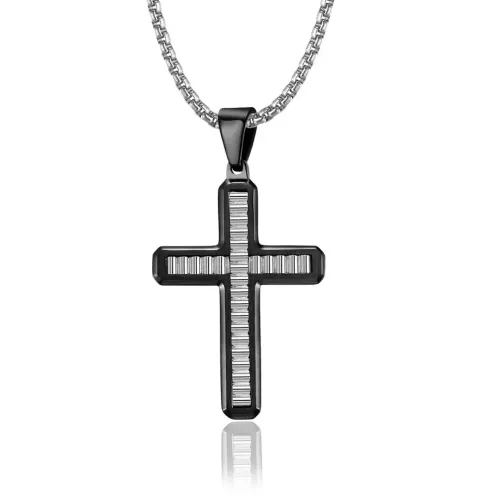 NTM1088 Men's Wavy Pattern Cross Pendant Necklace Stylish Religious Jewelry
