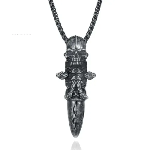 NTM1090 Skull Ghost Head Pendant Stainless Steel Animal Necklace for Men, Hip Hop Jewelry