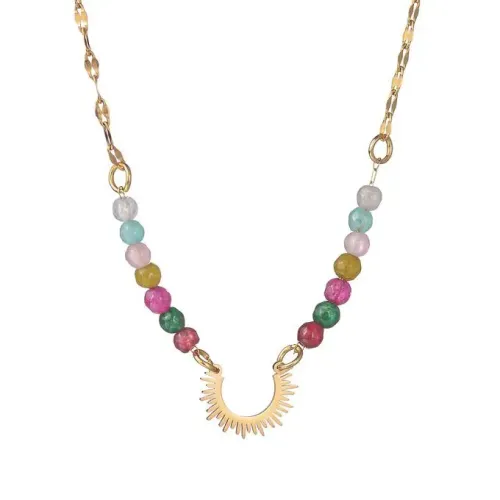 NTM3632 Sunflower 18K Gold Plated Stainless Steel Beaded Necklace for Women Dopamine Jewelry