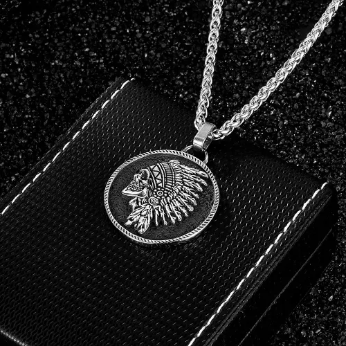 NTM2352 Stainless Steel Skull Pendant Necklace Men's Indian Skull Hip Hop Jewelry Accessory