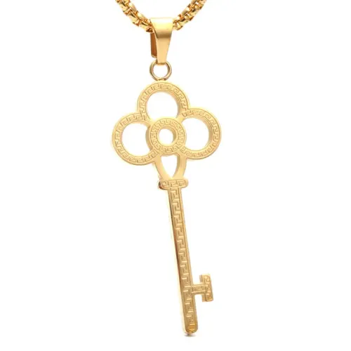 NTM2055 Great Wall Pattern Key Pendant Stainless Steel Women's Necklace Gift
