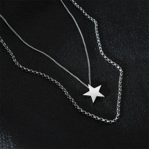 NTM3837 Dual Layered Stainless Steel Star Pendant Necklace for Women Clavicle Chain Jewelry