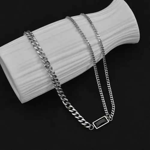 NTM3682 Black Square Diamond Pendant Necklace Stainless Steel Hip Hop Choker