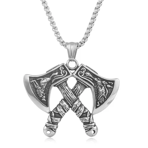 NTM1365 Double Headed Axe Pendant Punk Stainless Steel Axe Necklace