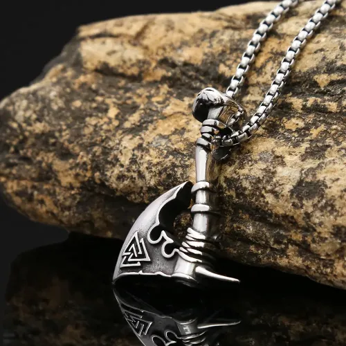 NTM918 Viking Axe Pendant Necklace Stainless Steel Hip Hop Jewelry for Men Women