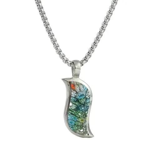 NTM1488 Liu Li Glass Pendant Punk Necklace with Stainless Steel Coral Charm