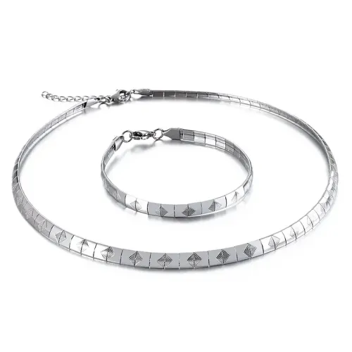 NTM2436 Women's Stainless Steel Necklace and Bracelet Set Elegant Collar Choker Jewelry Combo