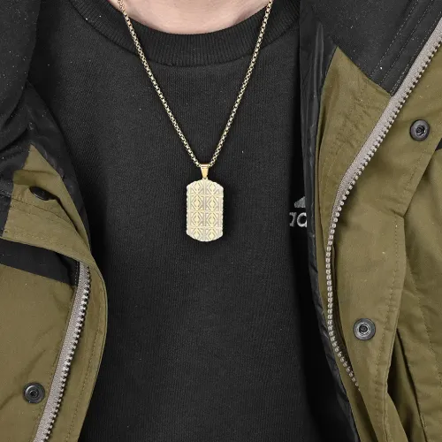 NTM1097 Chinese Men's Stainless Steel Dog Tag Pendant Leaf Pattern with Wave Electroplating