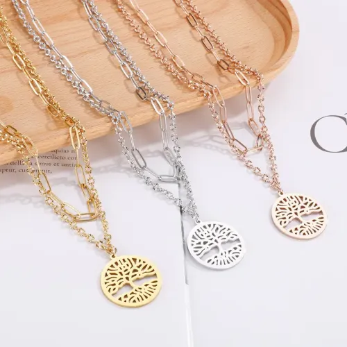 NTM2876 Double Layer Hollow Tree of Life Pendant Women's Stainless Steel Christmas Sweater Chain