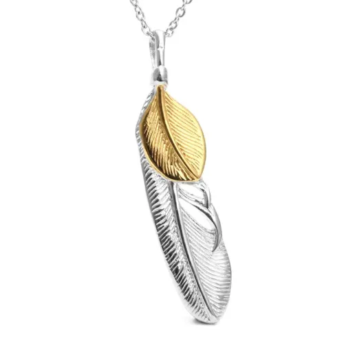 NTM2027 Feather Pendant Necklace Stainless Steel Golden Feather Charm