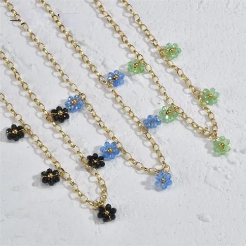 NTM3469 14K Gold Plated Flower Pendant Necklace Stainless Steel Clavicle Chain for Women