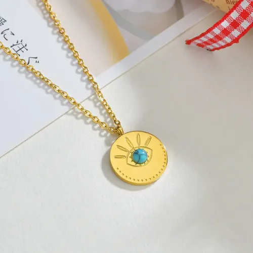 NTM3842 Gold Circular Eye Turquoise Necklace for Women Chic Gemstone Pendant