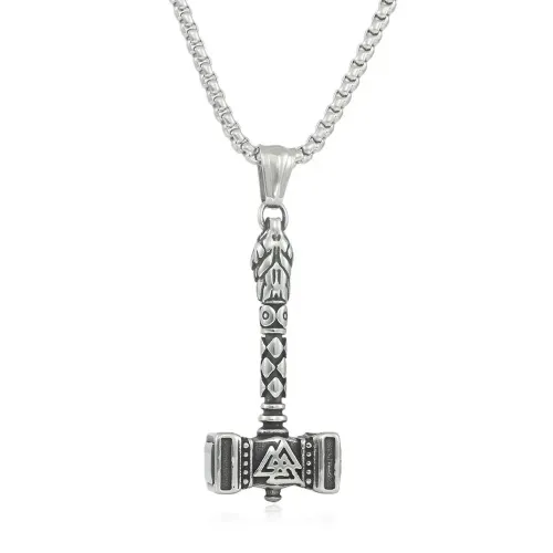 NTM1374 Thor's Hammer Triangle Pendant Punk Stainless Steel Viking Necklace