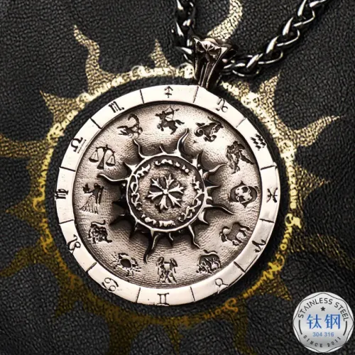 NTM3285 Stainless Steel Zodiac Pendant Necklace for Men Hip Hop Sweater Chain