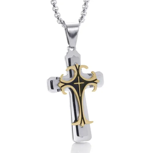 NTM2309 Crochet Lace Cross Pendant 2 in 1 Stainless Steel Necklace
