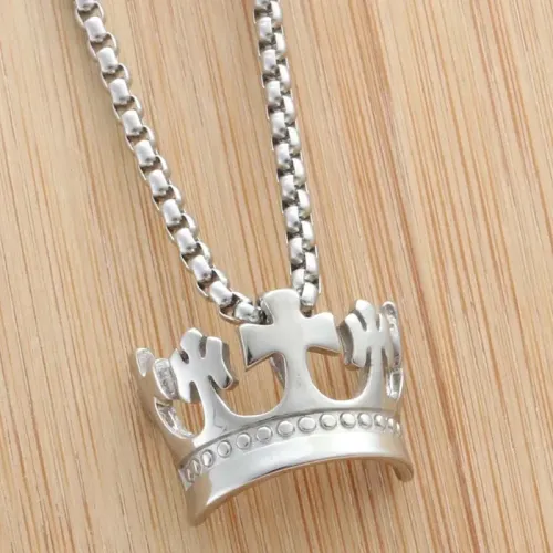 NTM1963 Crown Pendant Necklace Punk Queen Stainless Steel Tiara Charm