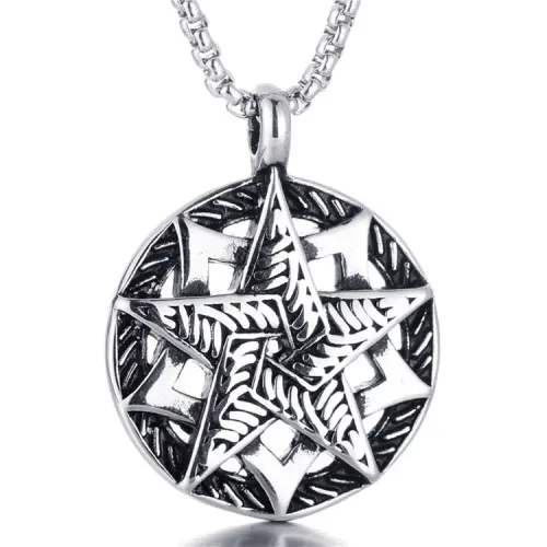 NTM2199 Stainless Steel Pentagram Circle Pendant Punk Star Necklace