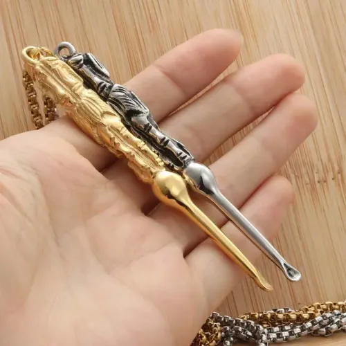NTM1352 Ear Pick Pendant Punk Ear Cleaning Necklace for Women in Stainless Steel