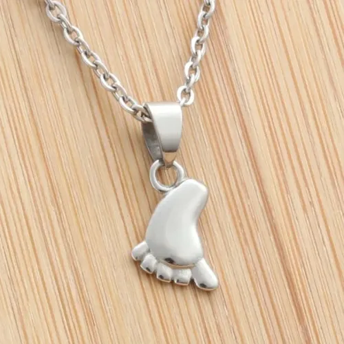 NTM1923 Solid Baby Foot Pendant Punk Footprint Necklace for Women in Stainless Steel
