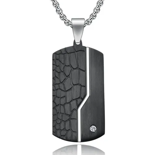 NTM1174 Men's Matte Black Pendant with Crack Design Sleek Stainless Steel Necklace