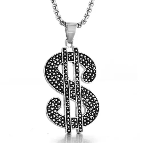 NTM2174 Dollar Sign Pendant Necklace for Women Stainless Steel Currency Symbol Charm