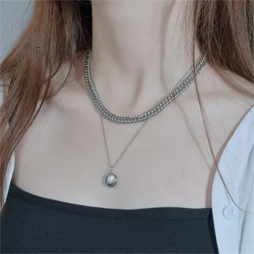 NTM3917 Smiley Face Chunky Chain Necklace Harajuku Hip Hop Multi Layer Choker Jewelry