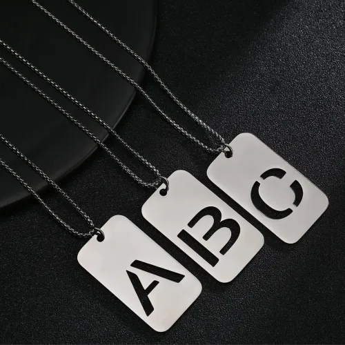 NTM1275 Custom Name Number Dog Tag Necklace Hollowed Out Letter Pendant for Couples Singles