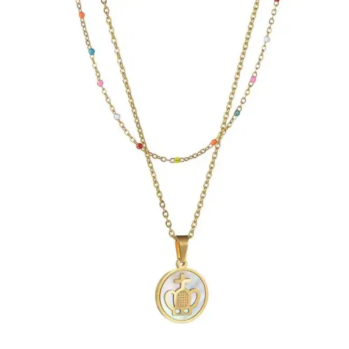 NTM3493 Bohemian Crown Double Layered Necklace for Women Chic OL Sweater Chain Accessory